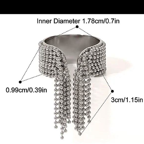 Stainless Steel Tassel Ring Beaded Adjustable Fringe Cascading - Picture 7 of 13